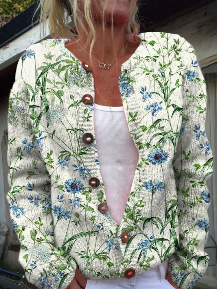 Anđela | Pletena Kardigan Jakna s Cvjetnim Uzorkom